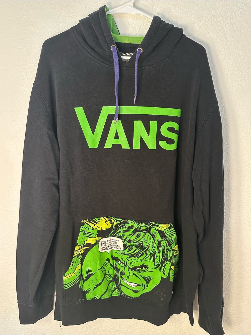 Vans Marvel Incredible Hulk Hoodie Men’s XXL Black Green Graphic Pullover